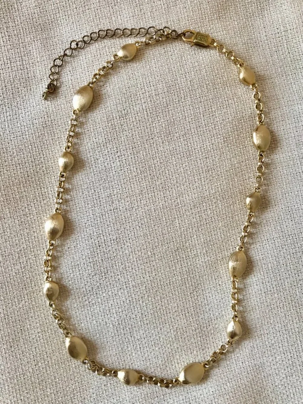 Vintage Etienne Aigner Gold Tone Textured Oval Station Necklace